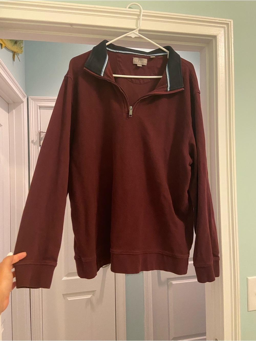 Ted Baker Men's Burgundy Quarter-Zip Pullover Sweater